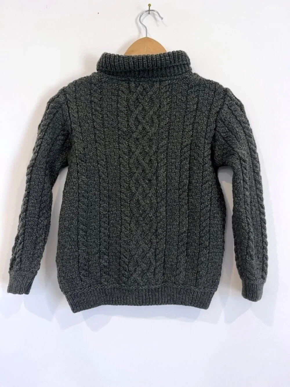 Aran Sweater Market Kids dark green Merino Irish Cable Sweater 8/11